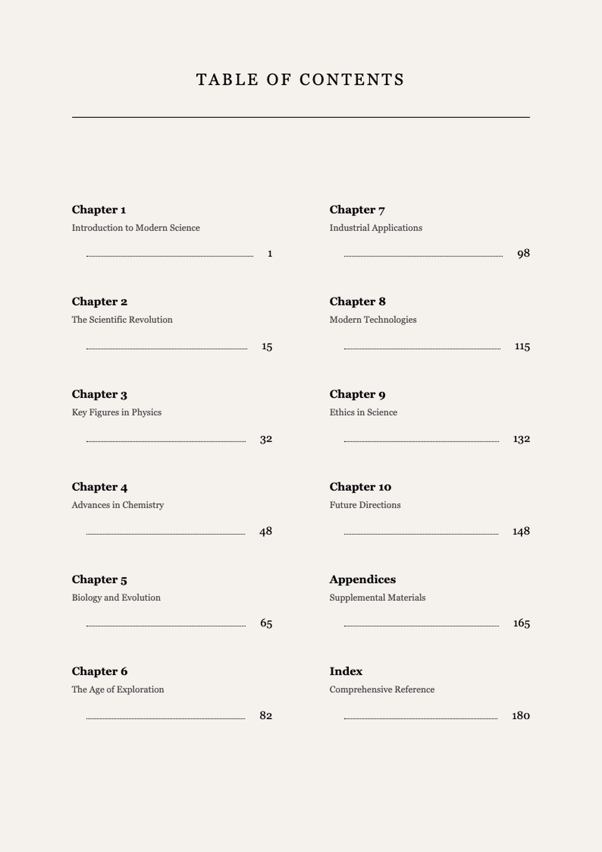 Clean minimalist table of contents template with dotted leaders_variant_1